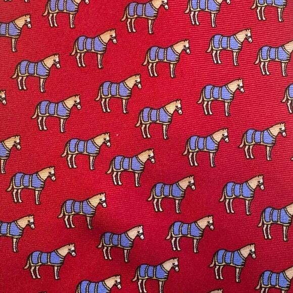 Alynn Neckwear Horse with Blanket Red / Blue Silk Tie 59" L 4" W Equestrian USA - Picture 4 of 8